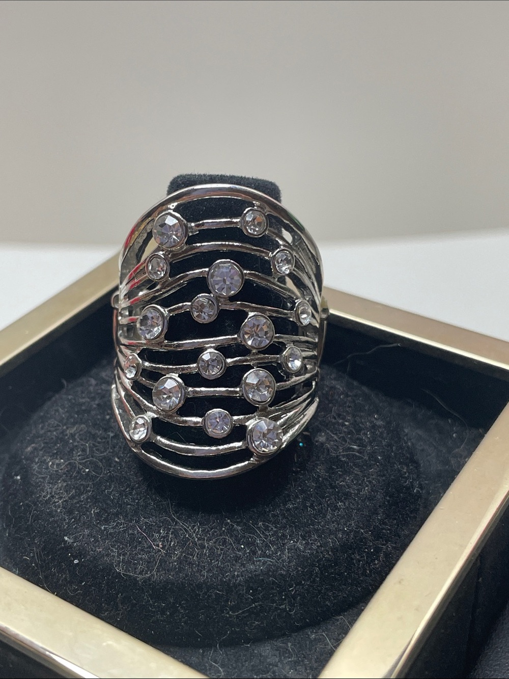 paparazzi Silver-Tone Multi Row Rhinestone Ring